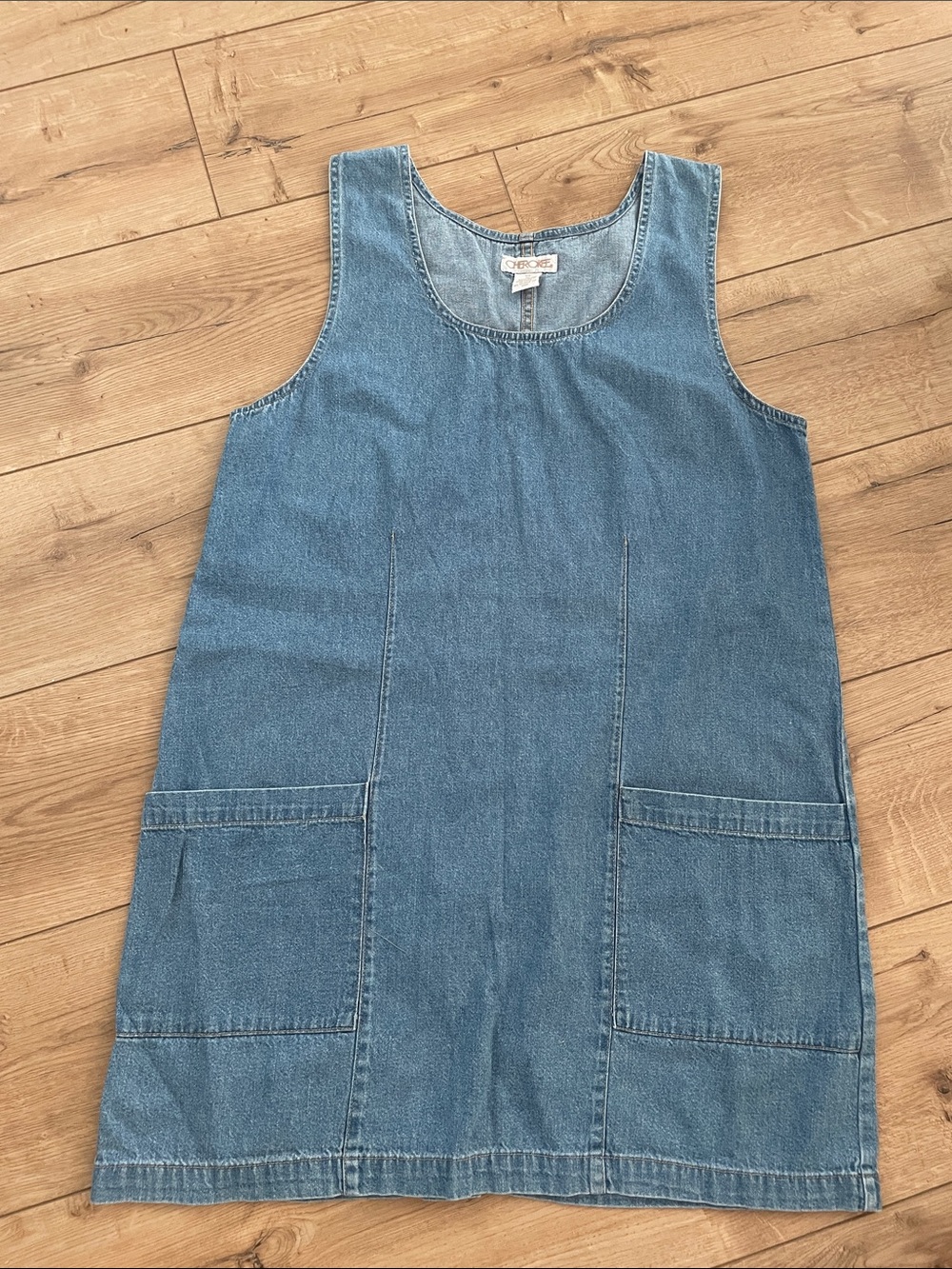 Vintage Cherokee Denim Mini Dress 90s Blue Jean Jumper size medium